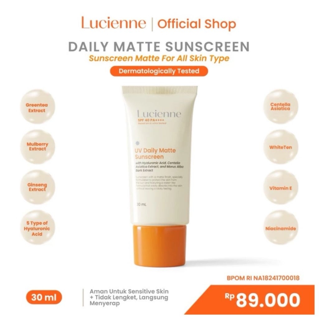 LUCIENNE - LUCIENNE UV DAILY MATTE SUNSCREEN SPF 45 PA +++ 30 ML (HYBRID SUNSCREEN) free gift