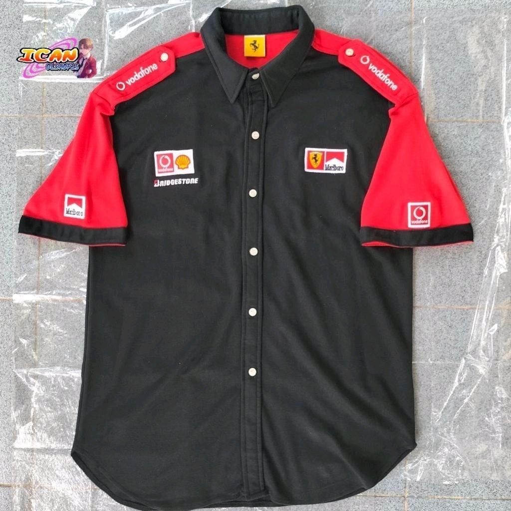 Workshirt Ferrari Vintage Original Official Merchandise Scuderia Ferrari F1 1996 Kemeja Retro Klasik
