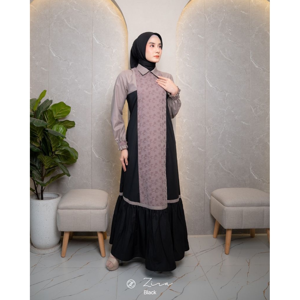 Zira dress black by zalifa,gamis motif, gamis zalifa, gamis black