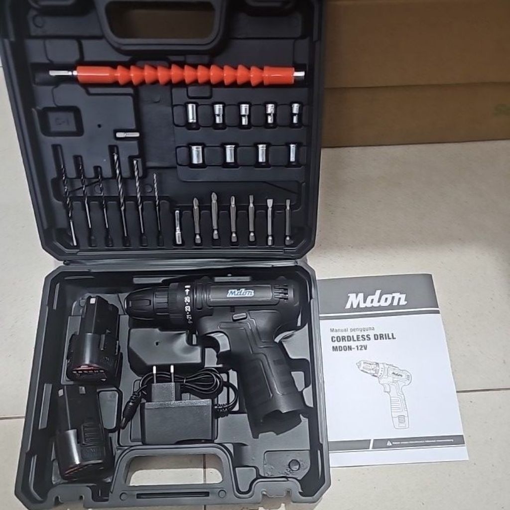Bor Baterai Bor Cas Bor Cordless 12V 2Baterai Bor Obeng Besi Kayu Murah Berkualitas