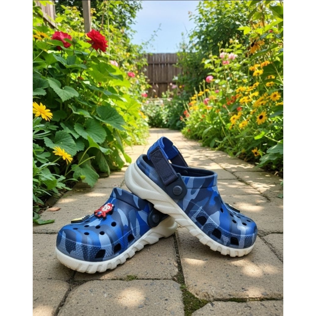 PRELOVED ORI ICONIC CROCS COMFORT KIDS ARMY BLUE / SANDAL SEPATU ANAK SECOND