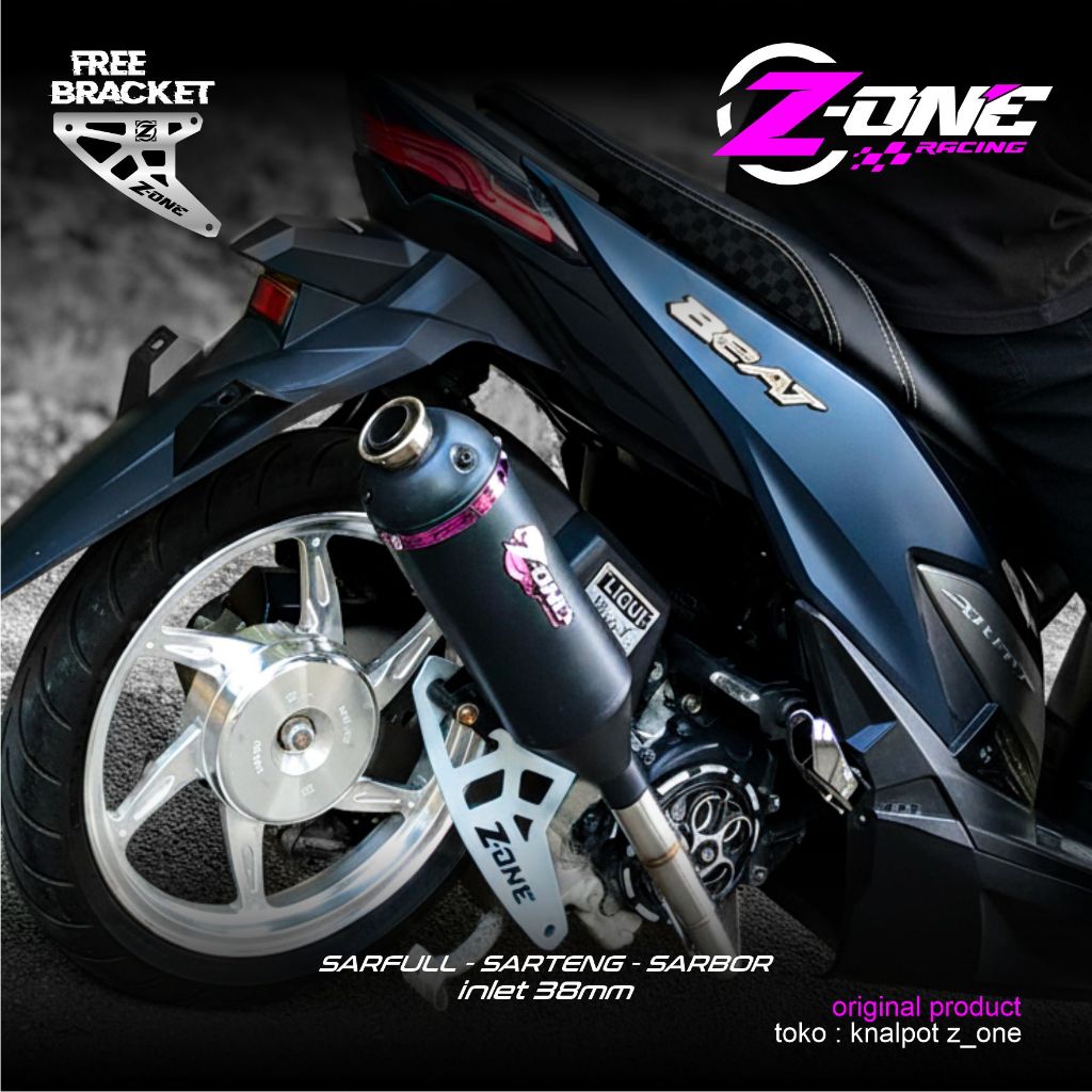 Knalpot Z One Ceklis moncong Kenochi plus Bracket Beat Old, Baet New, Beat Deluxe, Beat Karbu
