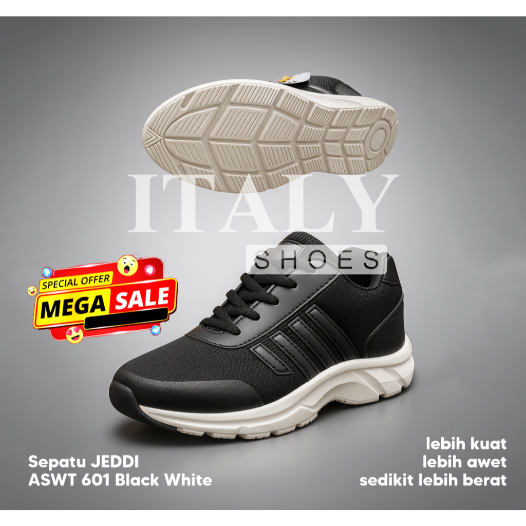 BISA COD SEPATU ANAK JEDDI ASWT 601 BLACK WHITE MURAH