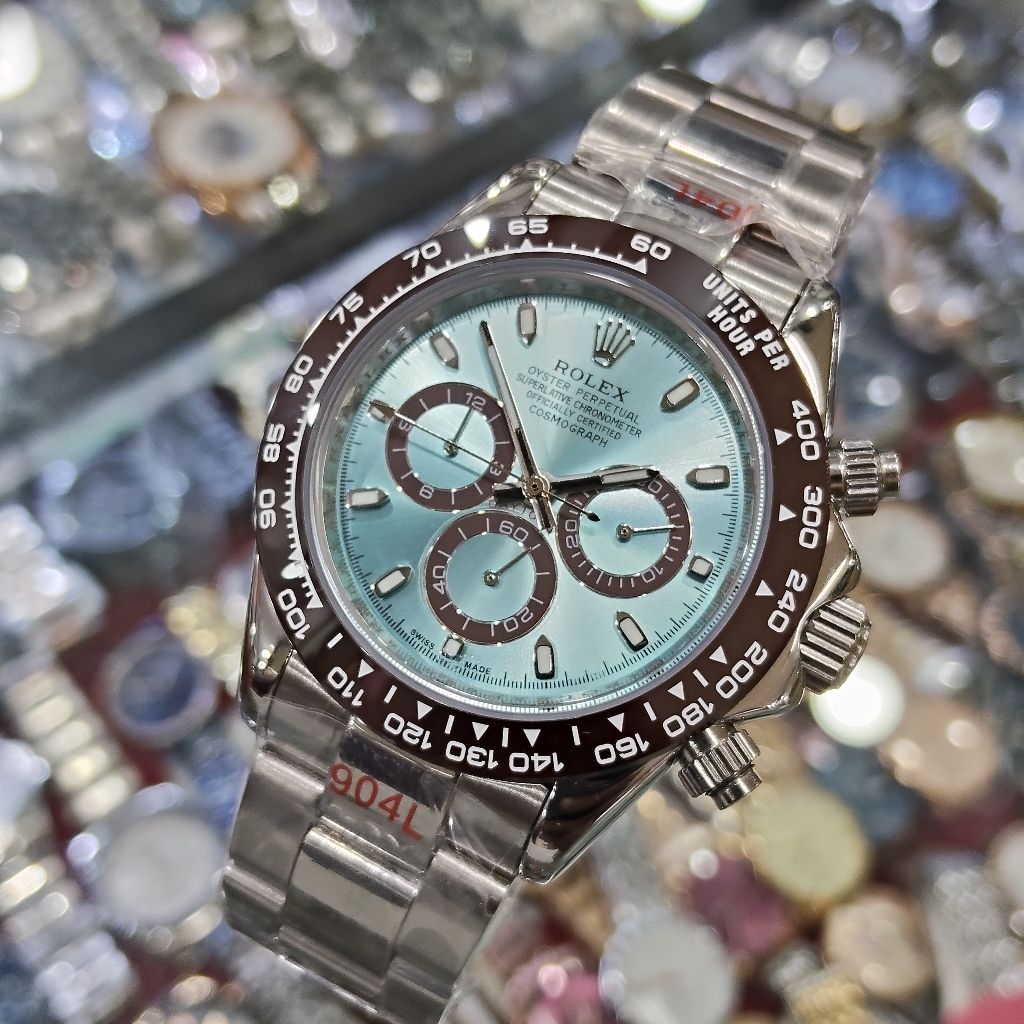Daytona Silver ice Blue Dial Panda Jam Tangan Pria Automatic
