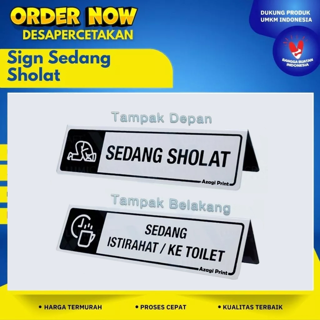 Sign Tenda Acrylic "Sedang Istirahat  - Sedang SHOLAT/ Ke Toilet" Putih | Lumicraft IS-01