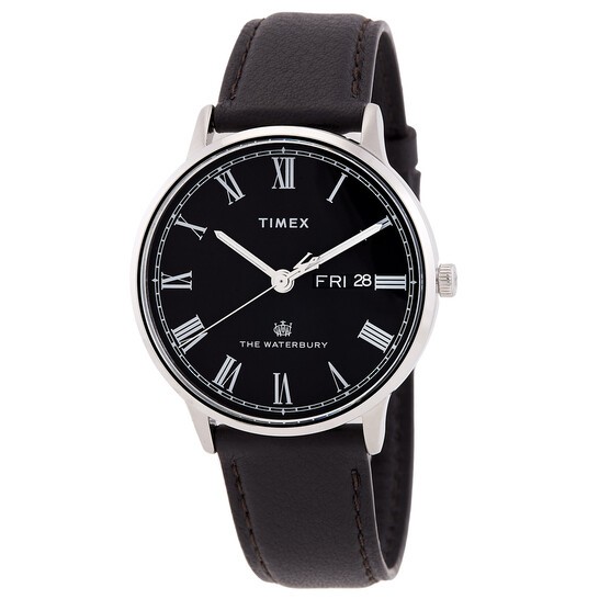 Timex The Waterbury TW2U88600 Black Dial Black Leather Strap