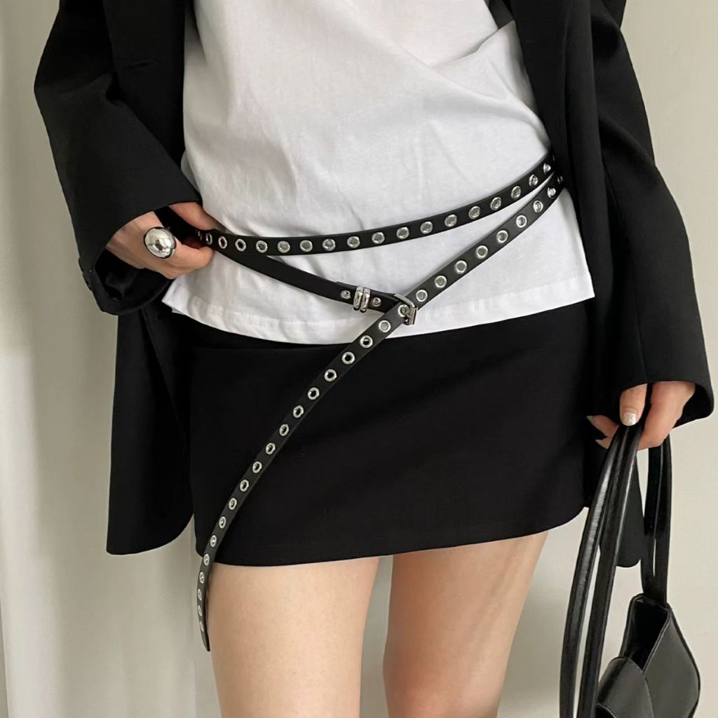 BGS-611 Ikat Pinggang Kulit Logam Besi Full Lubang Gesper Wanita Fashion Kekinian/Sabuk Jumbo Wanita