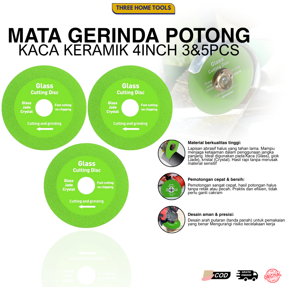 Paket Mata Gerinda Hijau Potong Kaca Keramik 4inch 3pcs 5pcs Paketan Mata Gerinda