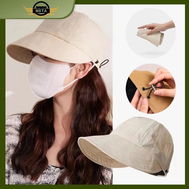 Topi Tepi Lebar Wanita Korea Topi Visor Yang Perlindungan UV Bucket Hat Topi Portabel Bisa Dilipat