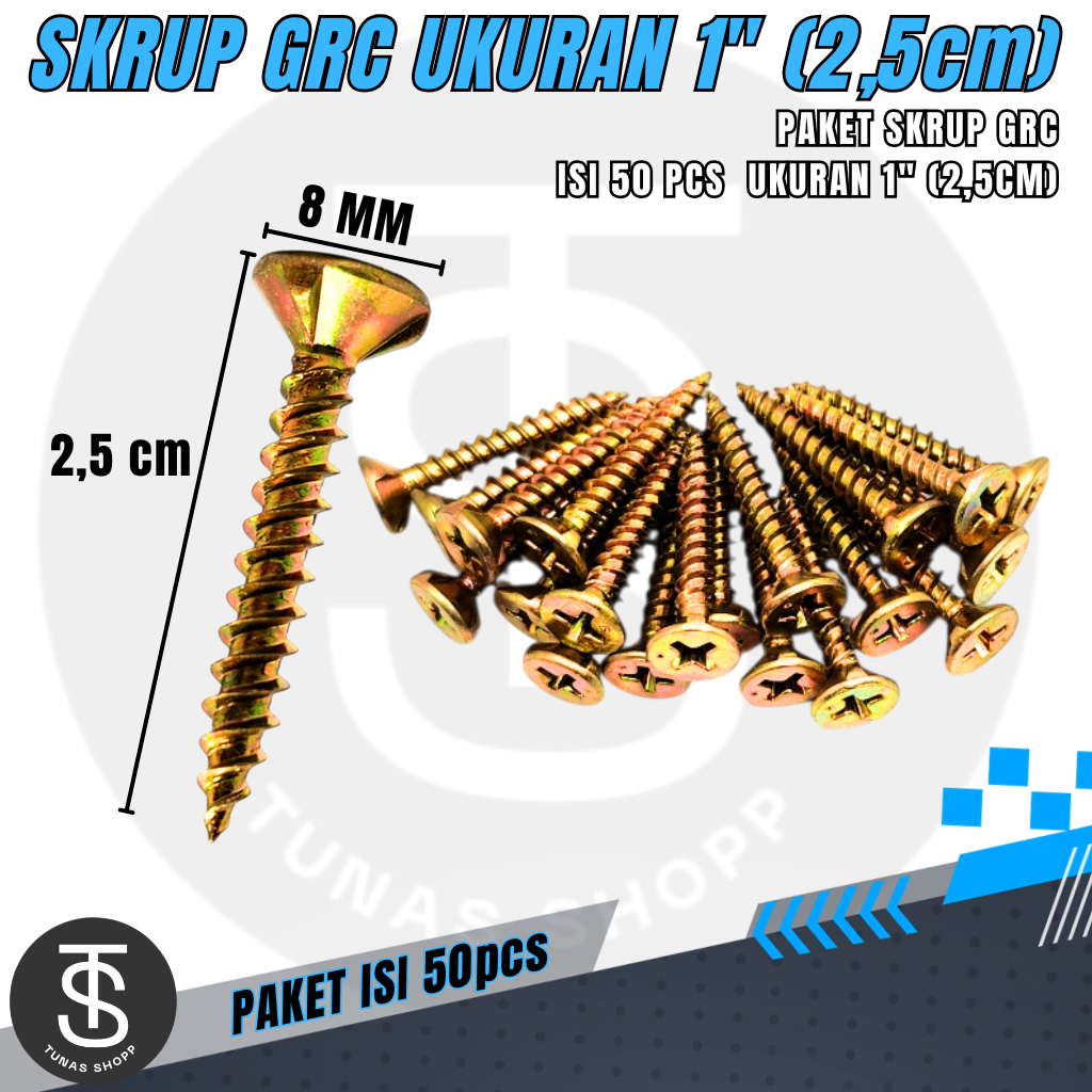 SKRUP GRC UKURAN 1 INCH (2,54cm) ISI 50 PCS / PAKET SKRUP GRC ISI 50 PCS / Paket Skrup GRC Berkualit