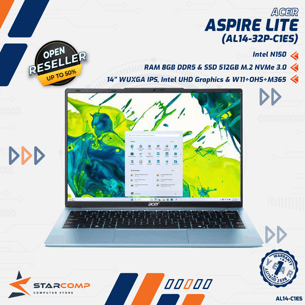 Acer Aspire Lite AL14-32P-C1ES Intel N150 8GB 512GB 14" WUXGA IPS W11+OHS24