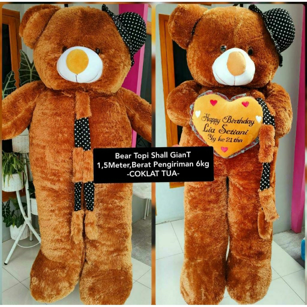 Boneka Jumbo Teddy Bear Syall Uk 1.5 Meter Bisa Bordir Nama