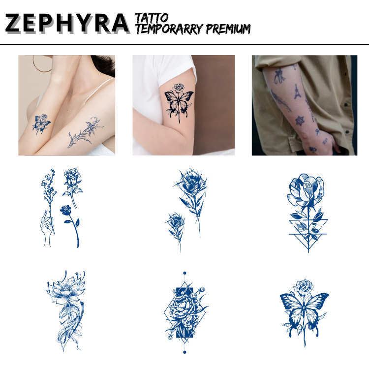 Tato Temporer Tatto Bunga Butterfly Rose Tattoo Aesthetic Wanita Tato Waterproof Tato Tahan Lama