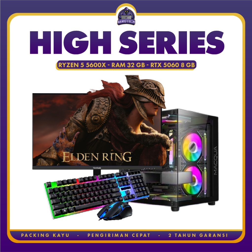 AEROTECH HIGH PC RAKITAN GAMING AMD RYZEN 5 5600XT | RAM 32 GB | VGA RTX 5060 8 GB | LED 24 INCH 180
