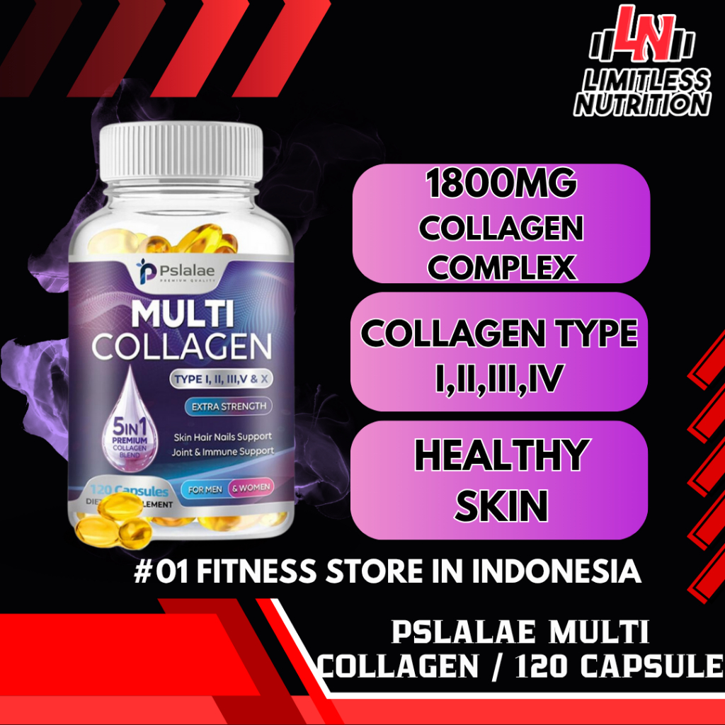Pslalae USA 5  IN 1 Multi Collagen 1800mg 120 Kapsul  Hair Skin Nails Health Support