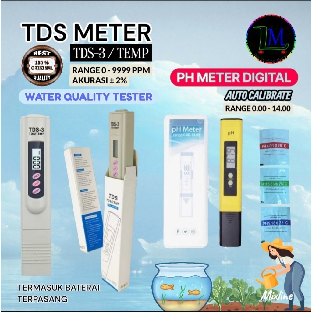 TDS Meter TDS-3 Digital PH Meter Digital TDS & EC Meter Alat Ukur Kualitas Air Hidroponik Aquarium