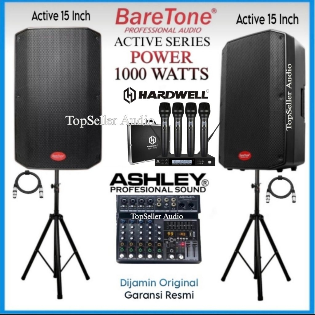 Paket Sound System Speaker Aktif 15 Inch MAX15DX BareTone Original Mixer Ashley Premium Bluetooth Mi