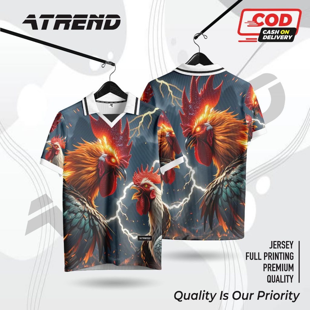 ATREND AT157 // JERSEY AYAM JAGO FULL PRINTING KAOS ADU AYAM BANGKOK / JERSEY RETRO / TERMURAH COD
