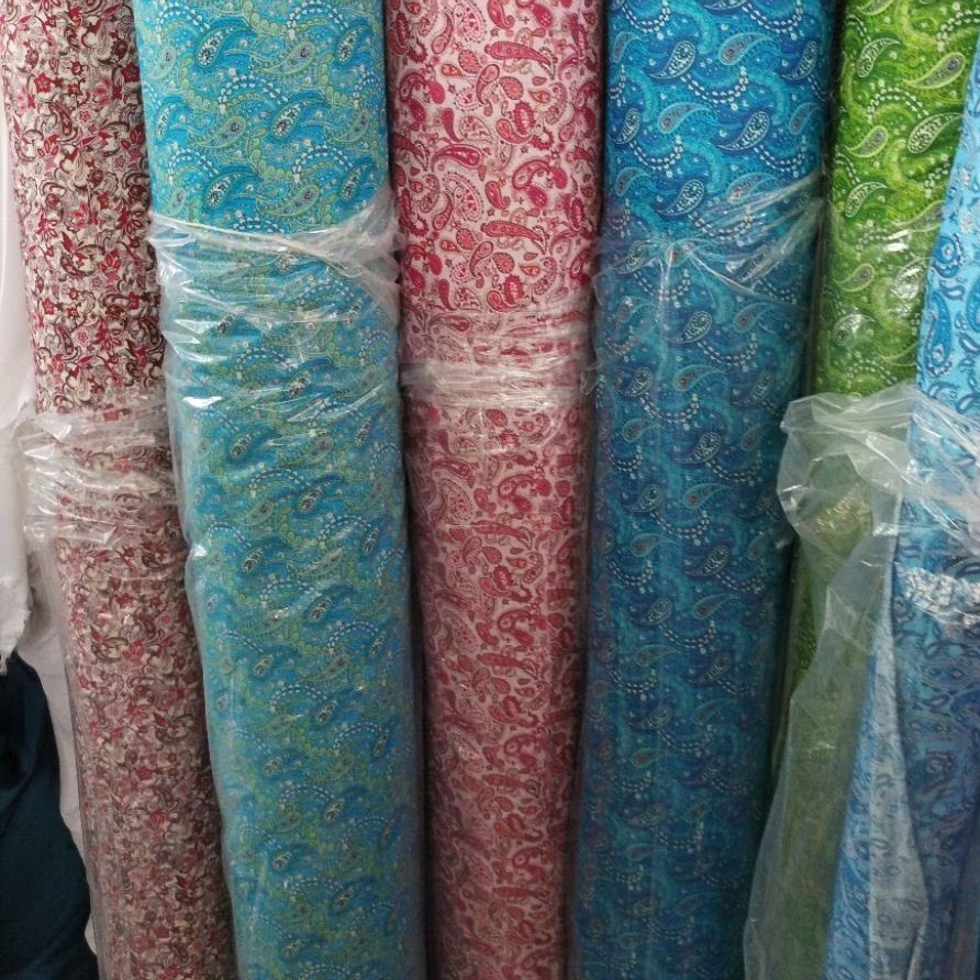 Kain Rayon Viscose Premium Motif Paisley Hijau | Bahan Daster Gamis Kemeja Adhem (Harga Kain Per½ Me