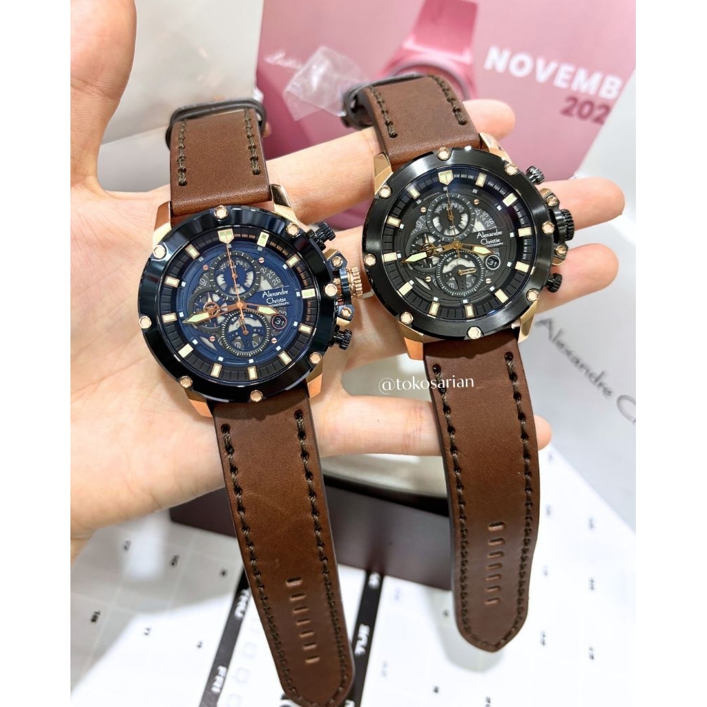 Alexandre Christie AC 6564 MC Original Bergaransi Jam Tangan Tali Kulit Sport Untuk Pria