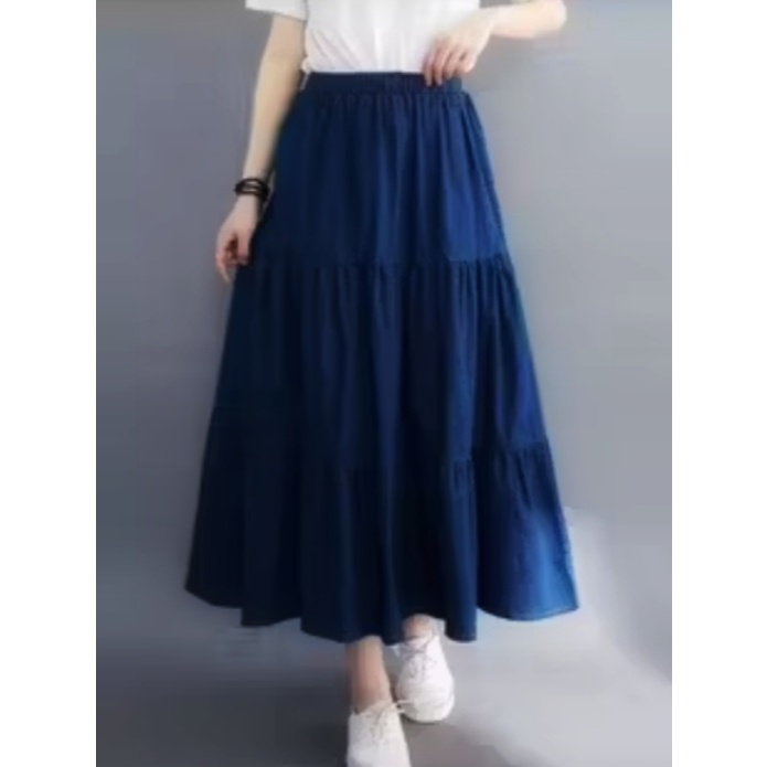 Levis Ruffle A-Line Rok Jeans Wanita Panjang Tebal Nyaman