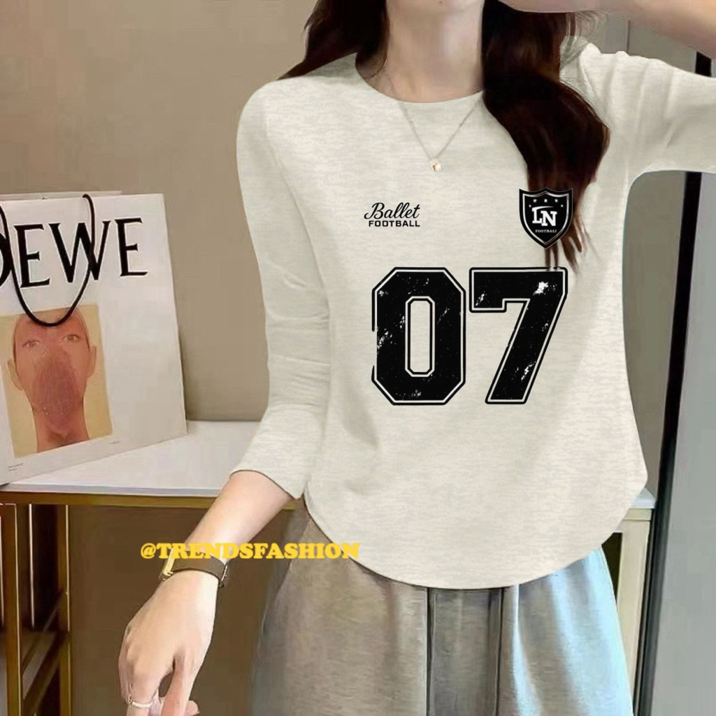 Kaos Wanita Lengan panjang Baseball Printing Angka Huruf terbaru