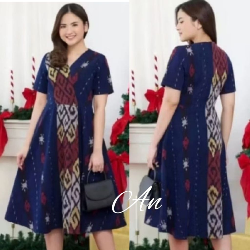 ANANTA ~ DRESS NATAL TENUN NAVY, COUPLE TENUN, KEMEJA TENUN, DRESS ANAK, KEMEJA ANAK
