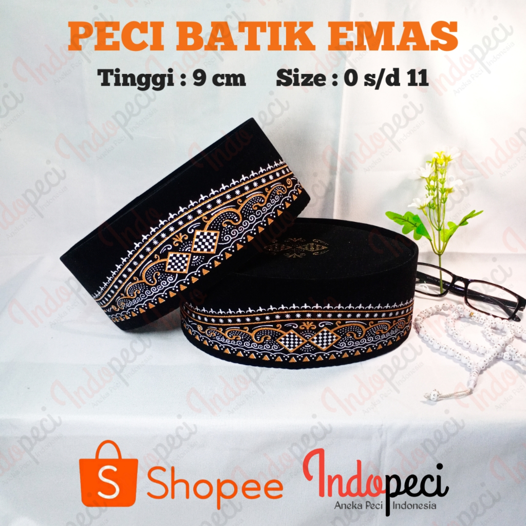 Peci Batik Emas, Peci Batik Silver, Peci Motif Batik Dewasa & Anak-anak Bahan Bludru halus Tinggi 9
