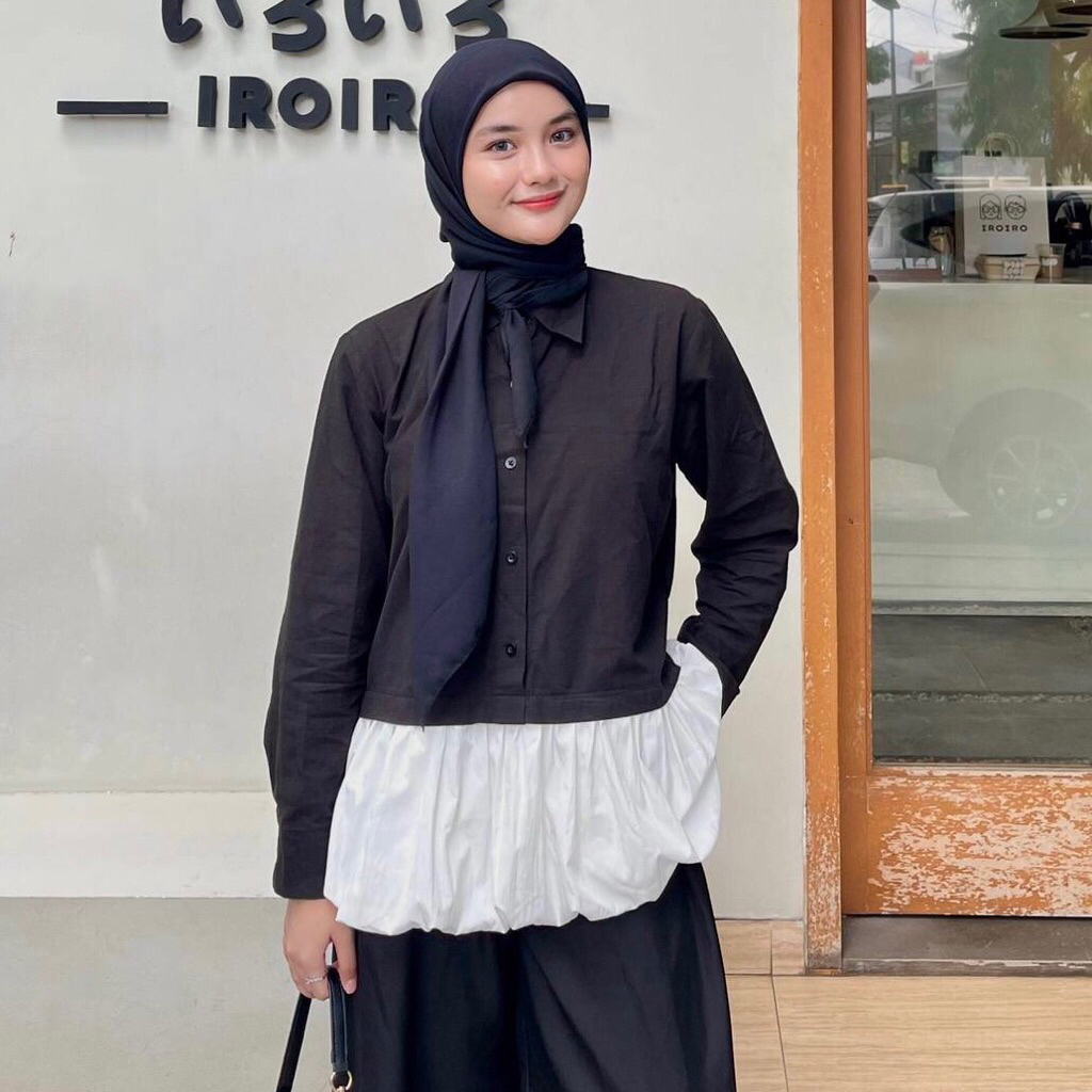 Hosofshopaholic - MILEN SHIRT - Atasan Wanita - Balloon Top - Two Tone Shirt