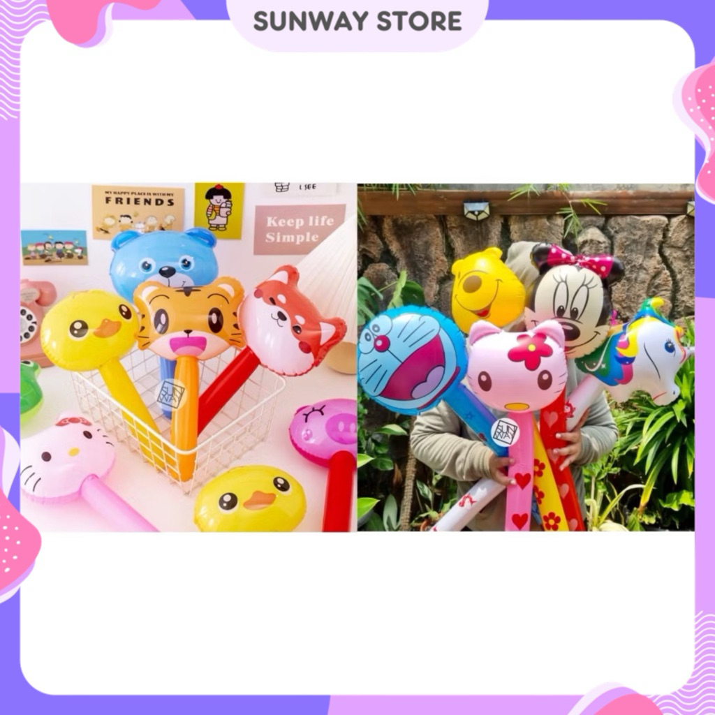 Mainan Balon Palu Pentung Pendek Kerincingan / Balon Pentung Panjang / Balon Palu Karakter / Mainan 