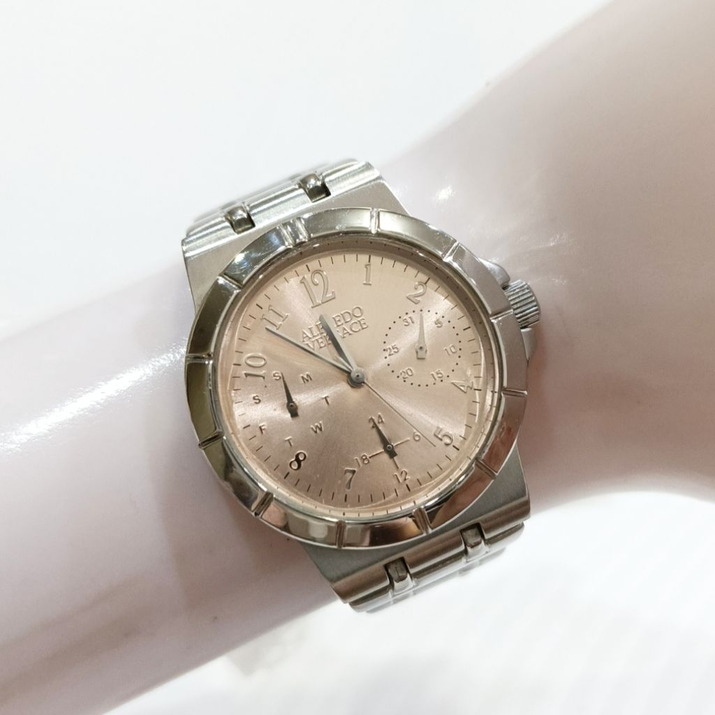 Jam Tangan Alfredo Versace Multifunction Unisex Salmon Dial Quartz Watch Baterai Second Bekas Asli