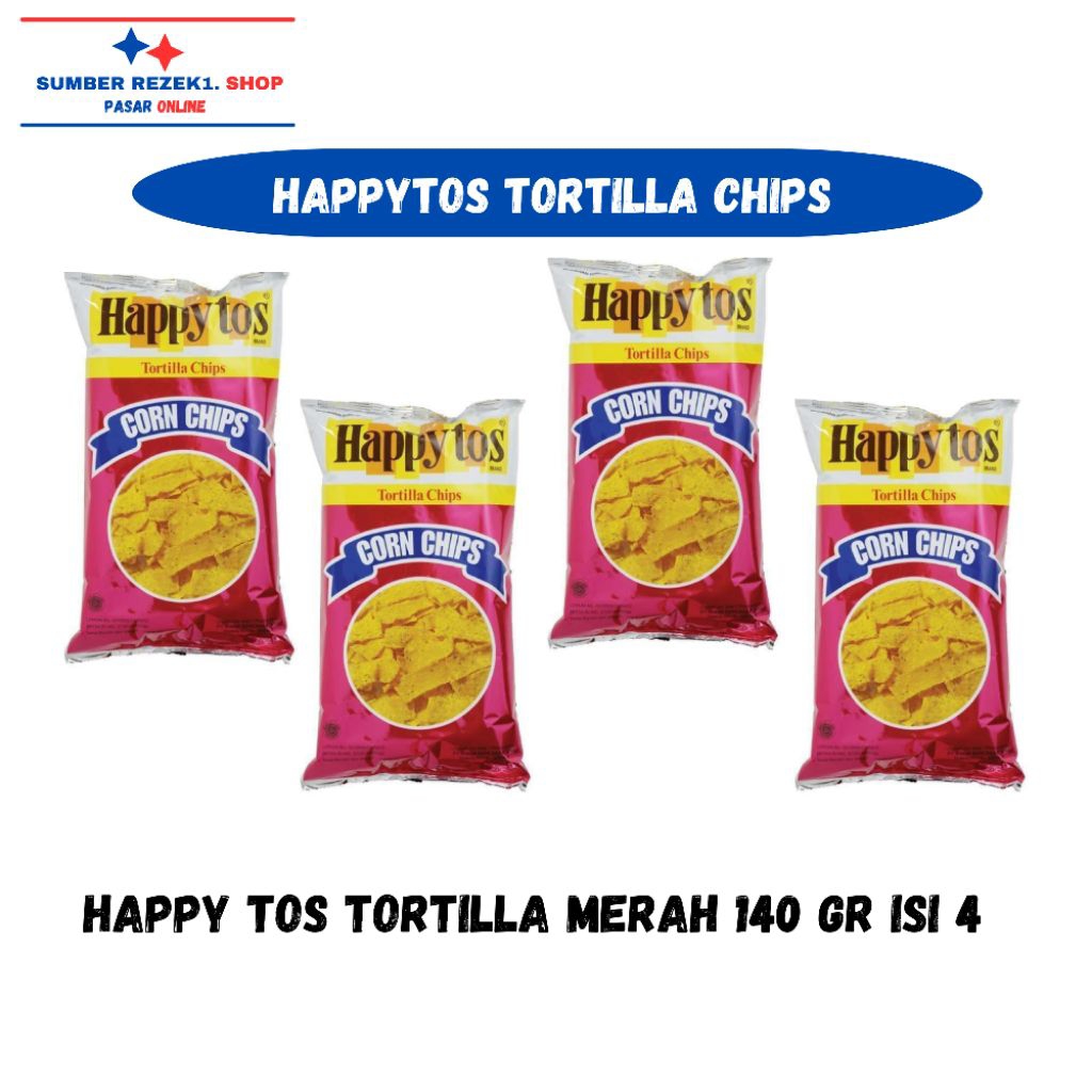 [PAKET HEMAT ISI 4] HappyTos Merah 140 Gr Tortilla Chips Snack Keripik Jagung PROMO MURAH