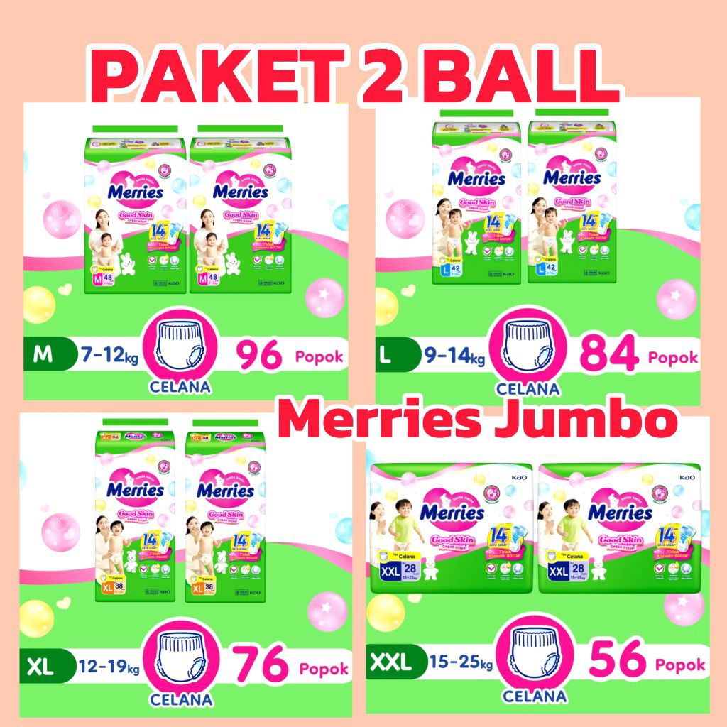 2 Ball Merries Good Skin Pants Popok M48 L42 XL38 XXL28 PAKET 2 BAL JUMBO