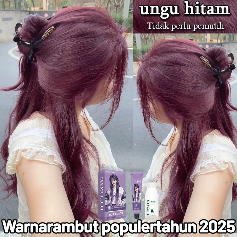 Tahan lama tak luntur STYLE FIT Ungu taro cat rambut 200ml terlihat cerah dan muda cat rambut ungu/c