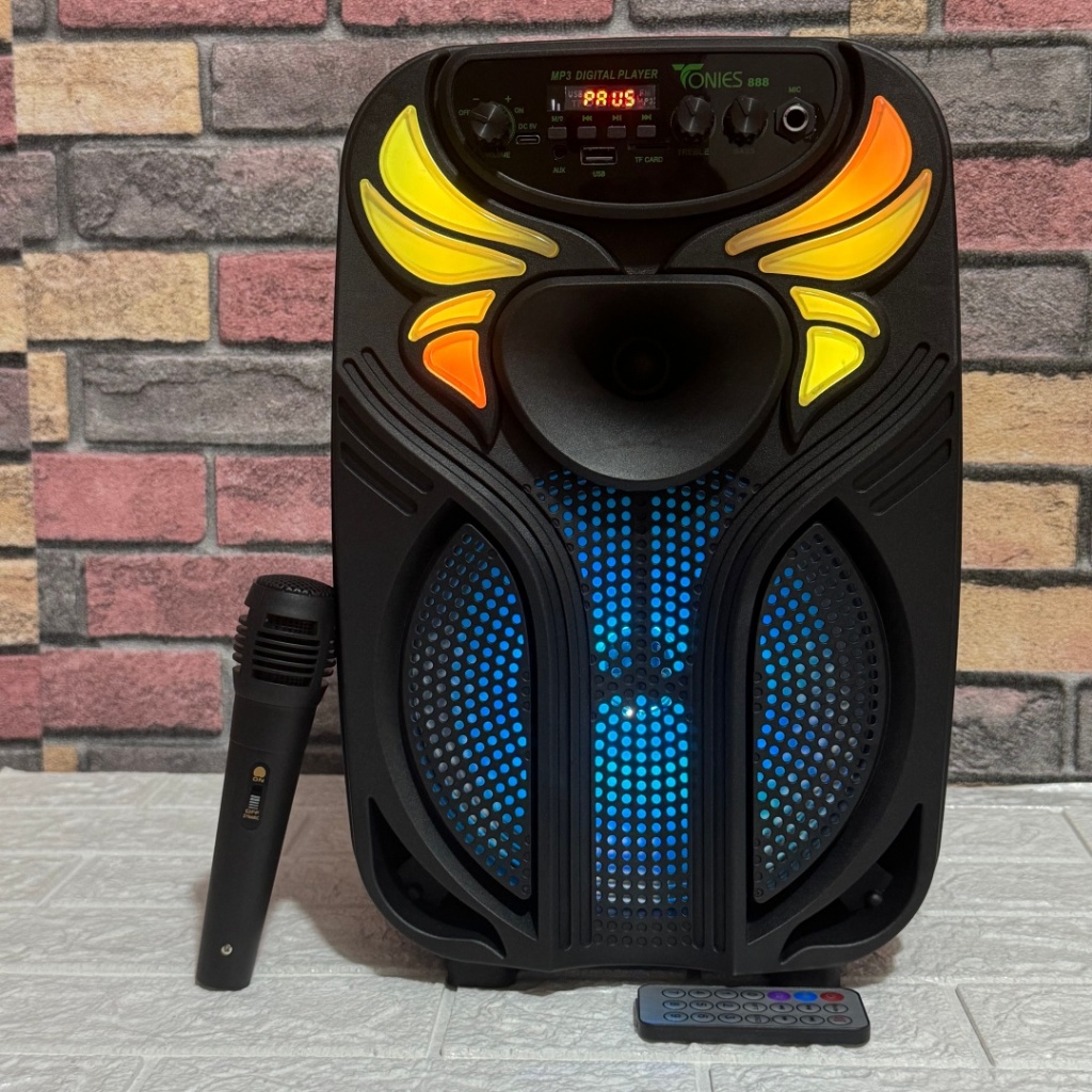 Speaker Bluetooth TONIES888 With Free 1mic Portable Karaoke Speaker 8,5inchi Karaoke Bluetooth TWS