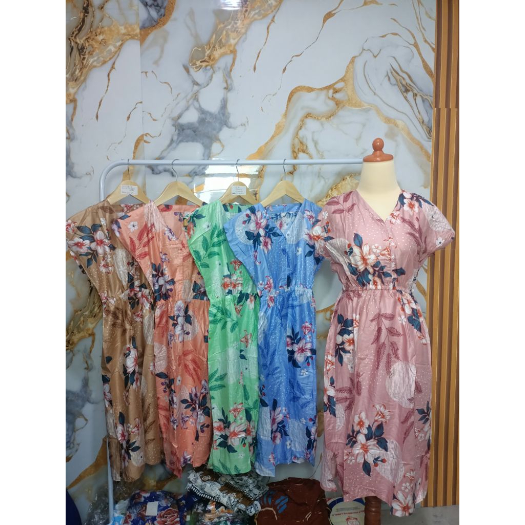 daster manohara kerut motif kekinian bahan rayon adem  LD 90 lengan pendek MURAH