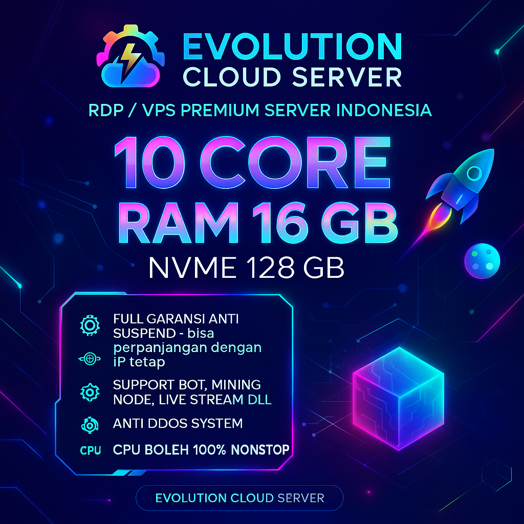 RDP / VPS 10 CORE RAM 16 GB Legal WINDOWS / LINUX Indonesia 🔥 Full Access • Murah & Stabil • Bisa Ha