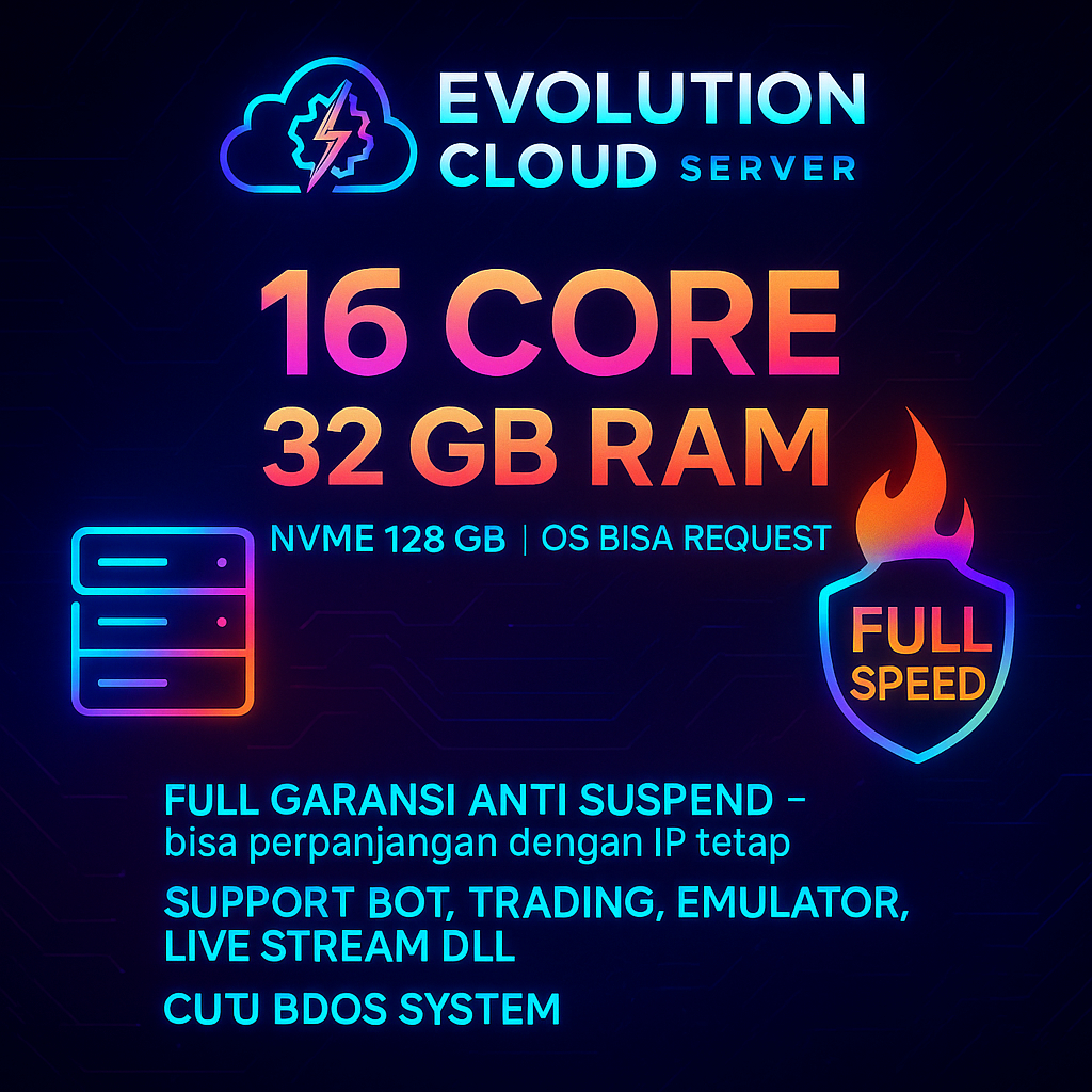 RDP / VPS 16 CORE RAM 32 GB Legal WINDOWS / LINUX Indonesia 🔥 Full Access • Murah & Stabil • Bisa Ha