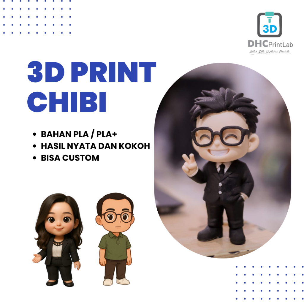 3D Print Chibi, Mini Figure bahan PLA / PLA+, jasa cetak 3D figure karakter mini, figure untuk hadia