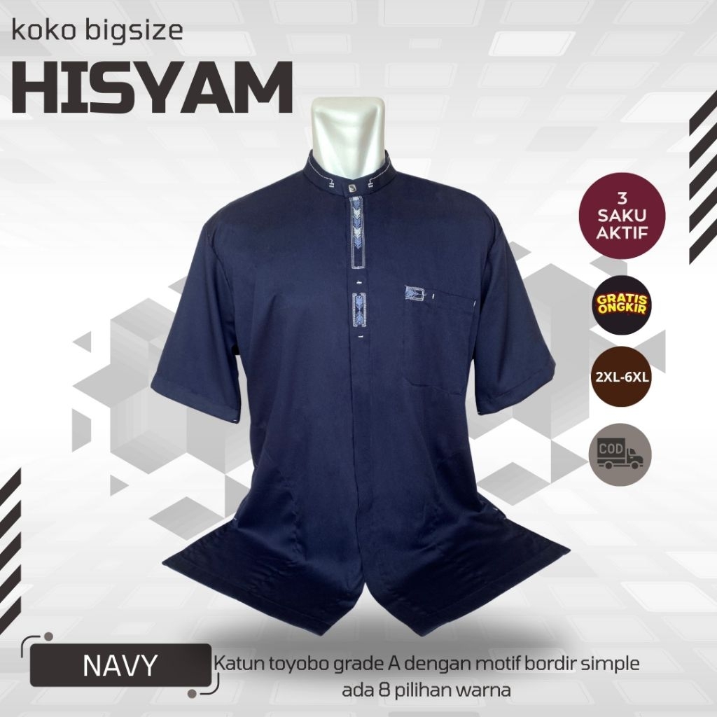 Baju Koko Hisyam Navi JUMBO BIG SIZE XXL XXXL XXXXL XXXXXL XXXXXXL 2XL 3XL 4XL 5XL 6XL Lengan Pendek