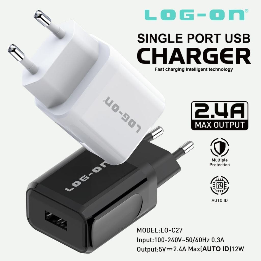 Adaptor Batok Charger LOG-ON 2.4A Auto ID LO-C27 / Charger Log On LO C27