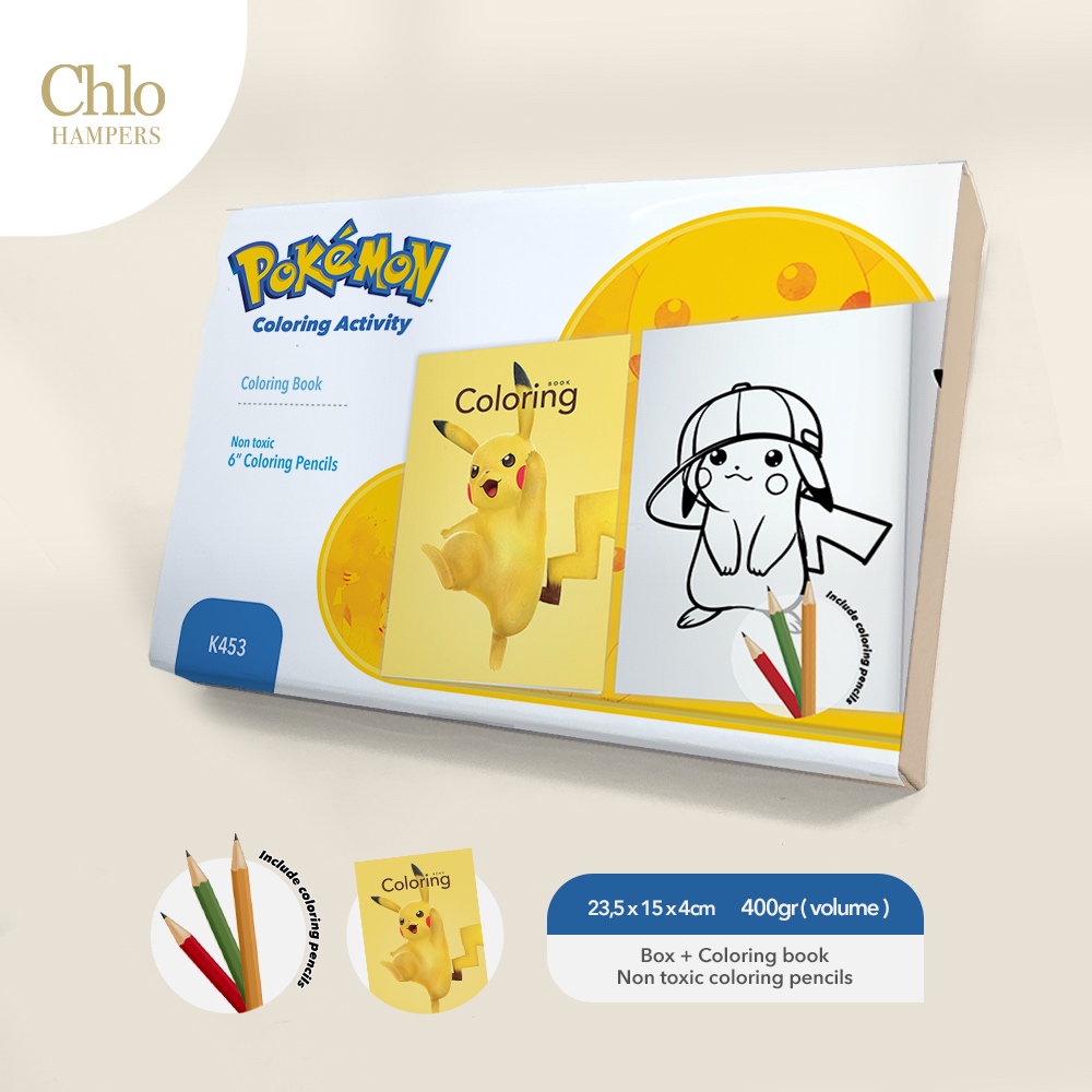 K453 Pikachu - Souvenir Ulang Tahun Mainan Anak Buku Mewarnai Dan Pensil Warna ( Pokemon )