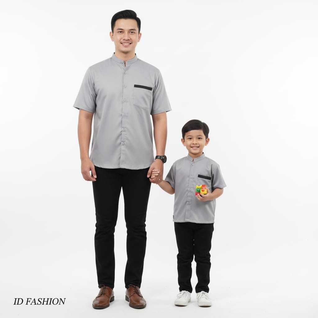 Baju kemeja koko  cowok polos lengan pendek couple ayah dan anak laki laki bahan katun toyobo premiu