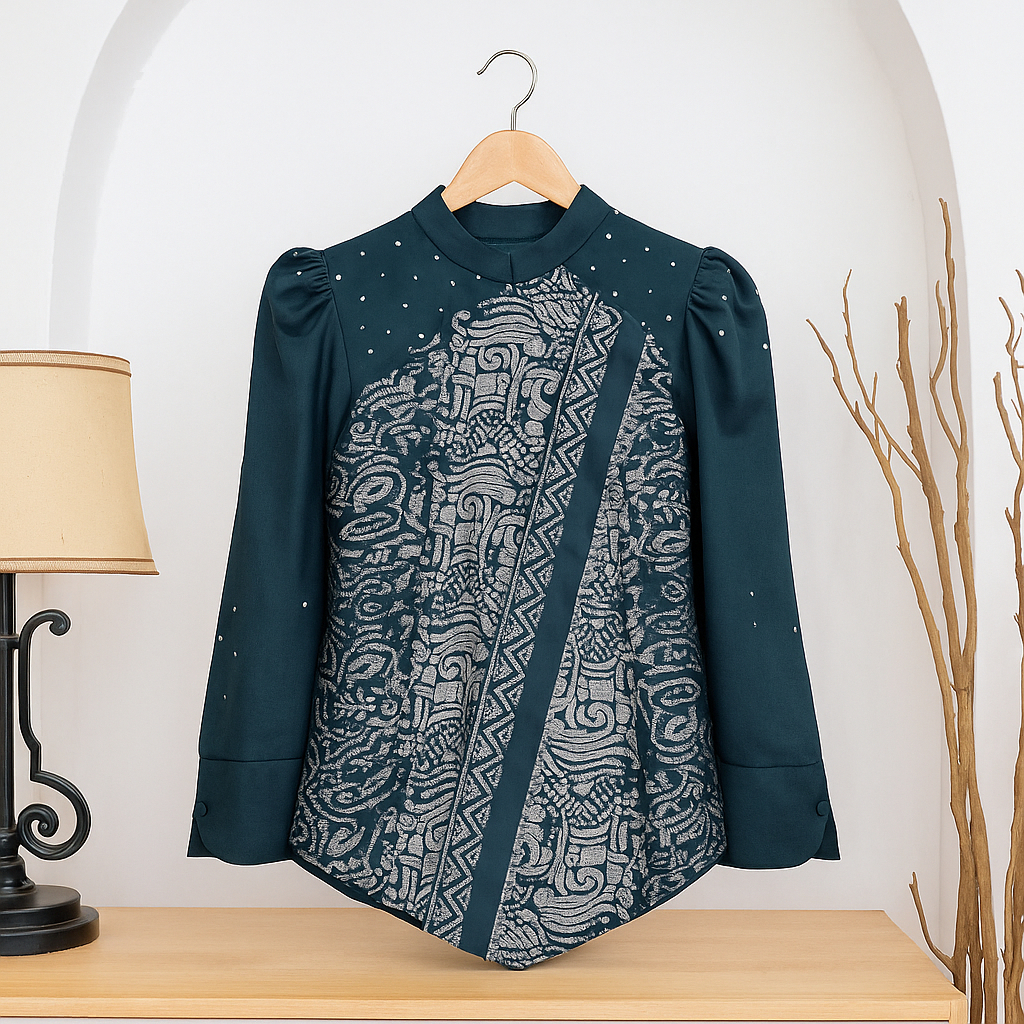 Boutique - Atasan Baju Batik Wanita Blouse Slempang Lengan Panjang Motif Terbaru Songket Muncak Kain
