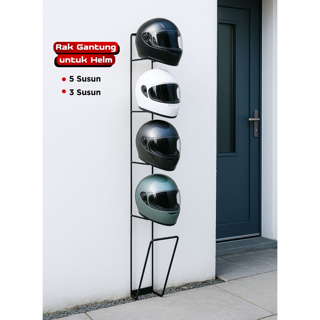 Rak Cantolan Helm / Rak Helm Gantung 5 Susun dan 3 Susun