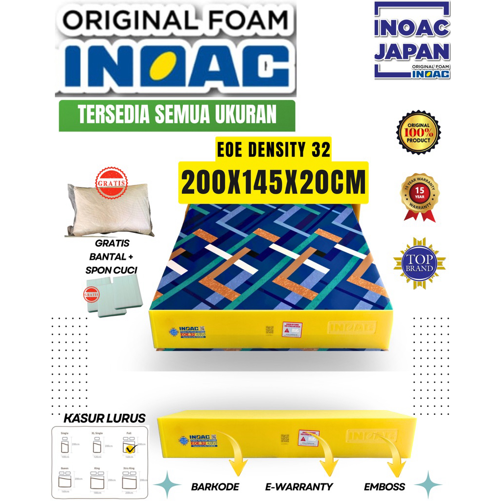 Kasur INOAC busa super EOE Density 32 ukuran  200x145x20cm garansi 15 tahun