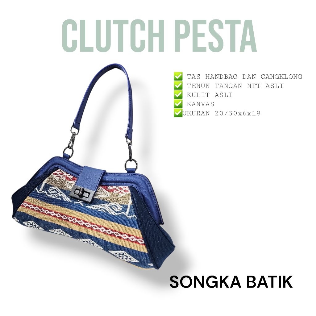 TAS HANDBAG WANITA CLUTCH PESTA TAS TENUN SUMBA NTT ETNIK KULIT ASLI