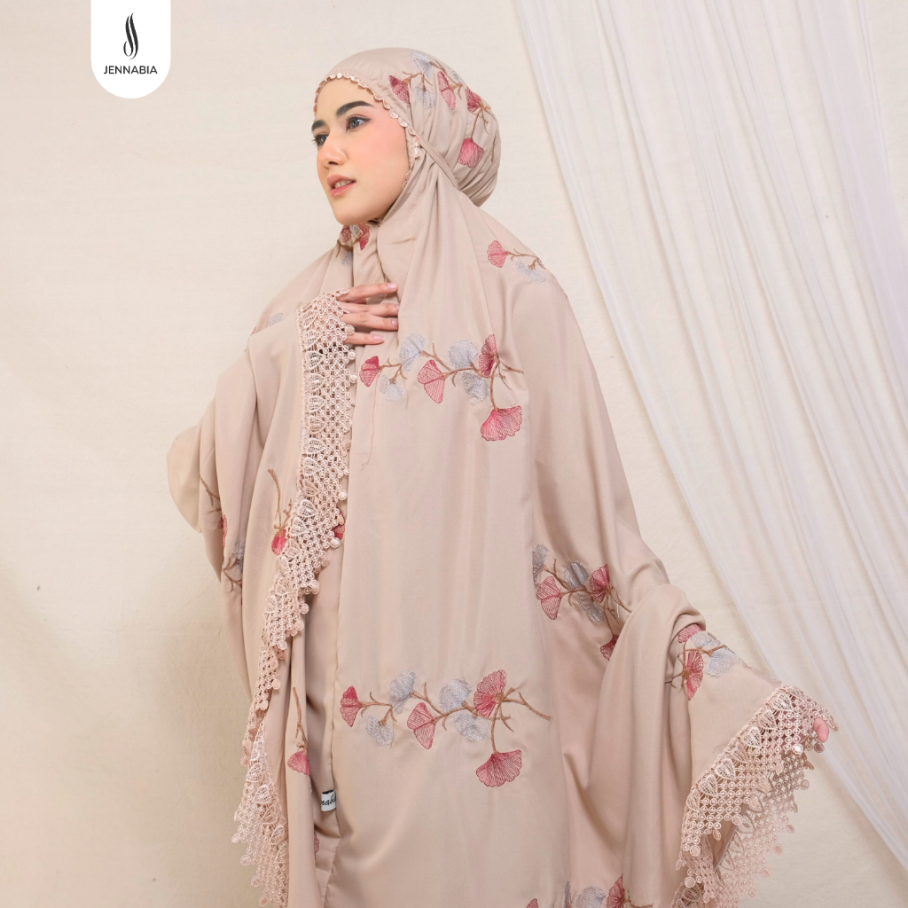 JENNABIA - Mukena Bordir Ginko Bilova Dewasa Katun Premium Jumbo