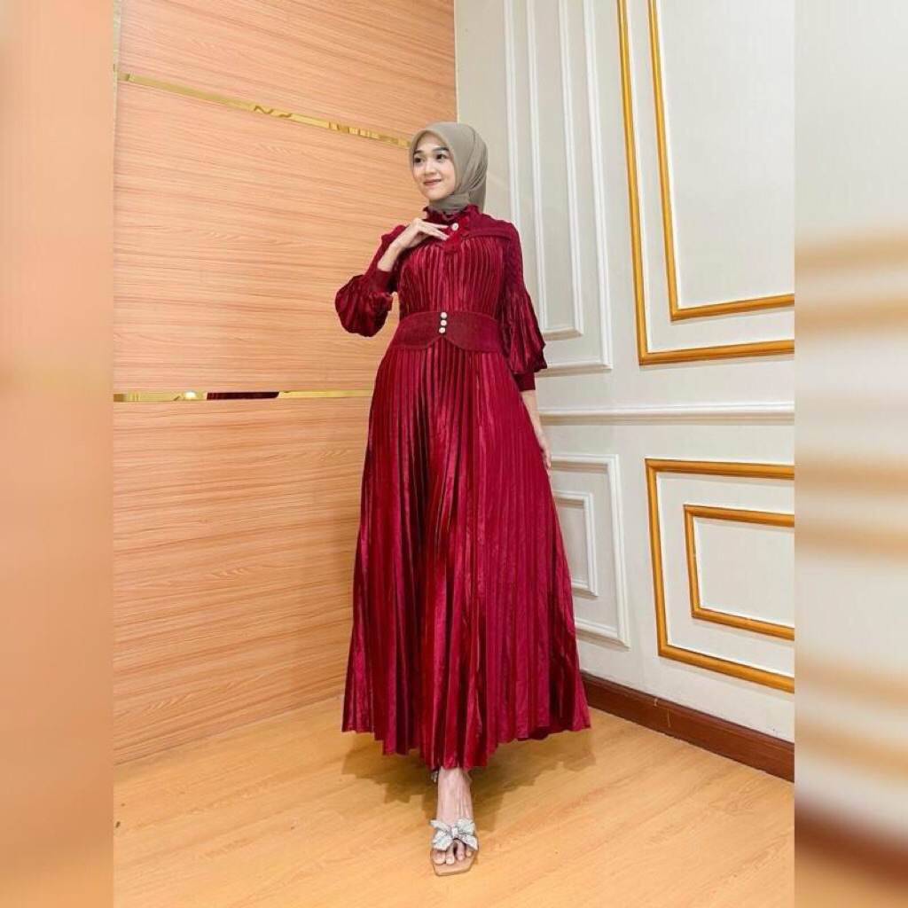 Neeza gamis bludru plisket wanita hijab muslim Pesta