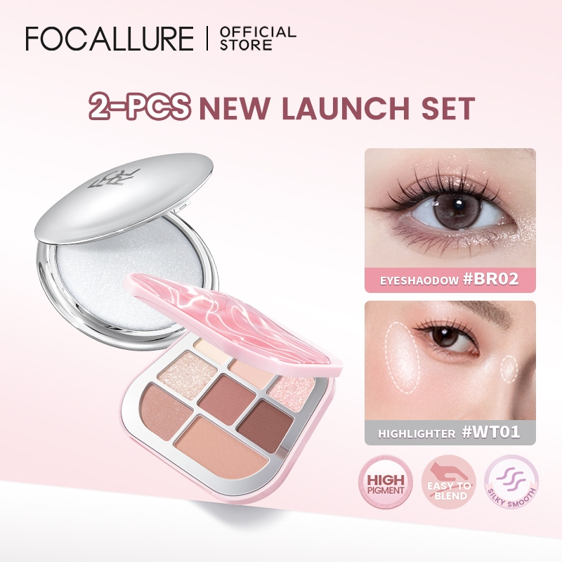 FOCALLURE 2PCS  Set 8-Color Eyeshadow Palette 3D Natural Highlighter Multi-use Matte Shimmer